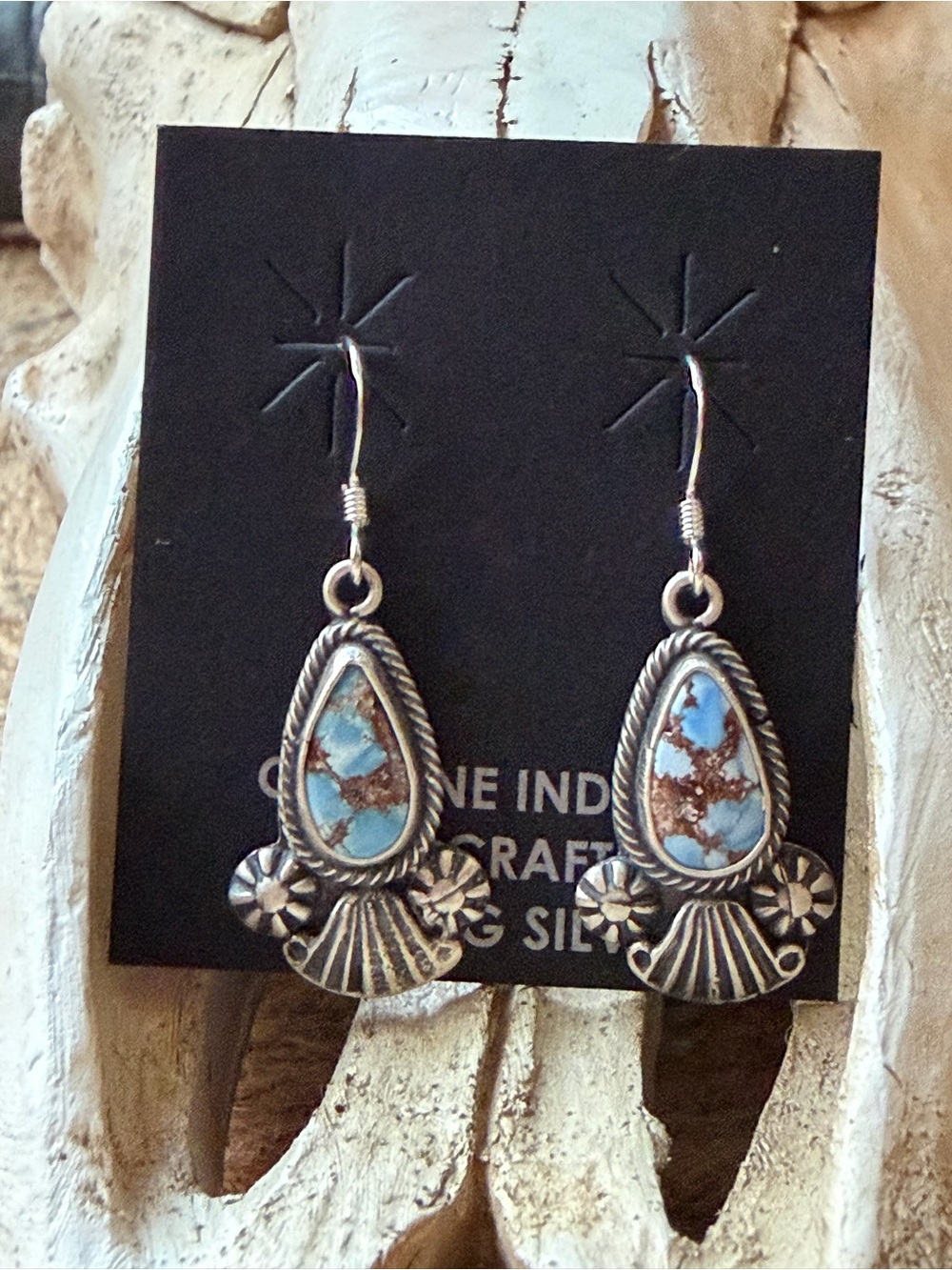 Verley Betone Navajo Turquoise Teardrop Sterling Silver Dangle Earrings